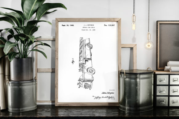 Download Vintage Patent Art - Aerial Fire Truck - Vintage Collection